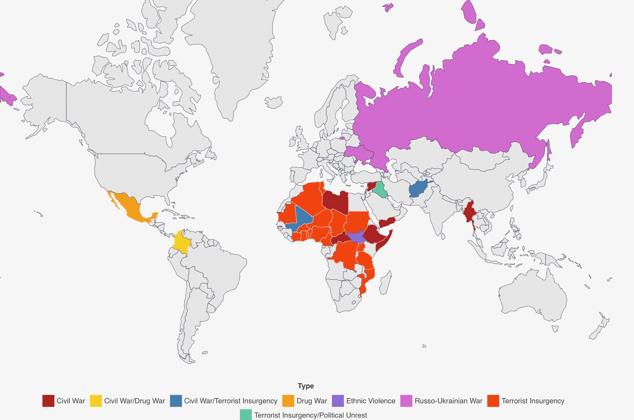 Global Conflict Map | worldpopulationreview.com